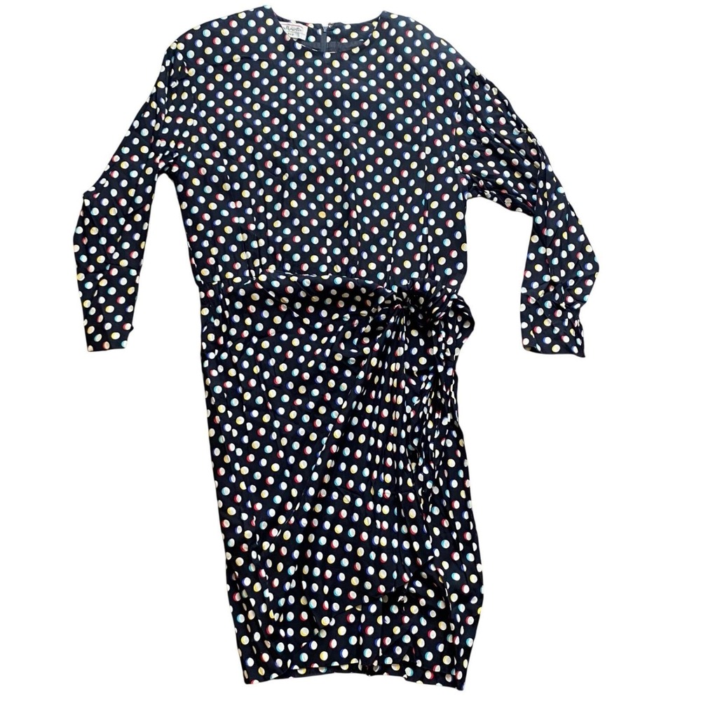 Vintage Talbots Nipon Dress Sz 14 Polka‎ Dot Tie-Front Shoulder Pads Made in USA